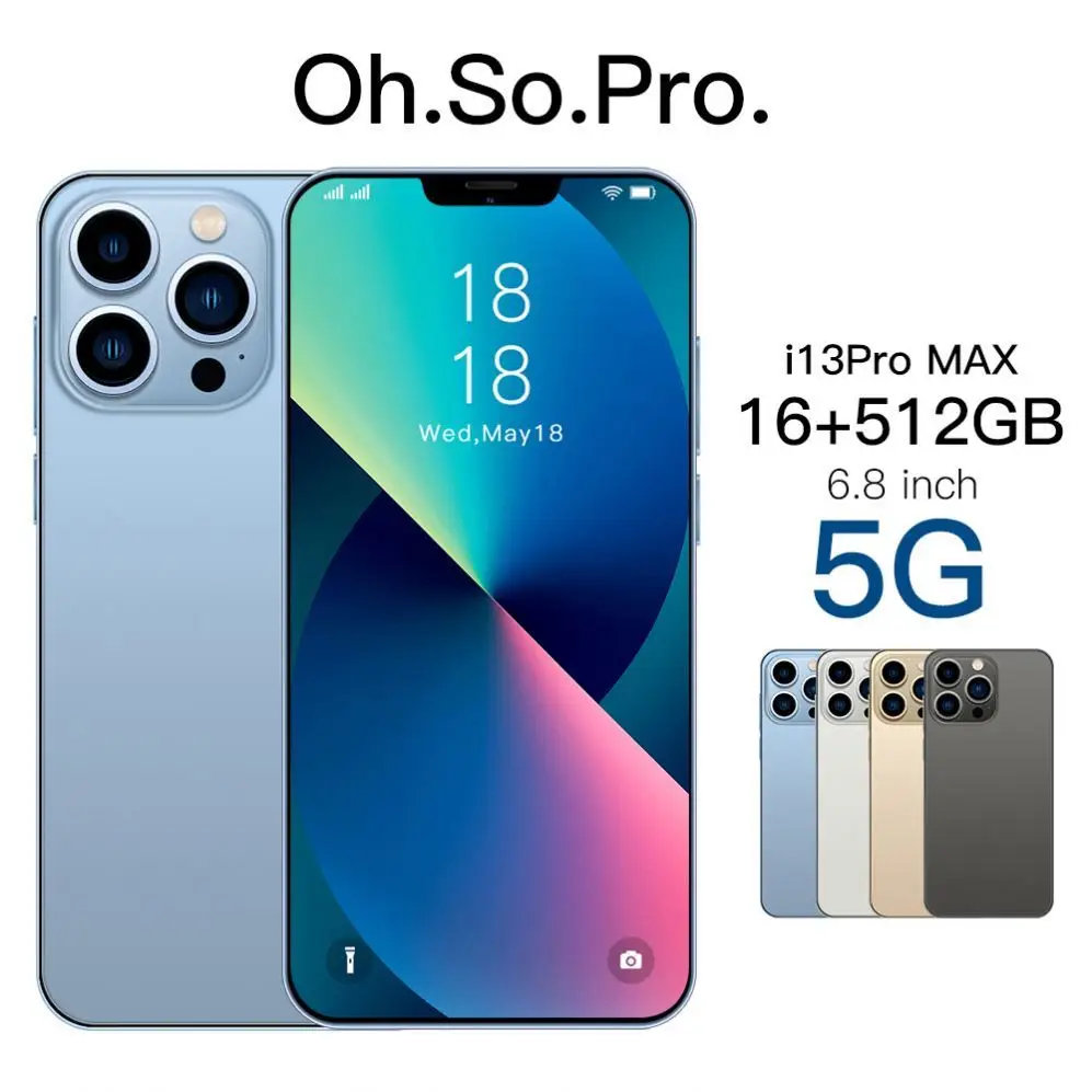 Brand new i13 Pro MAX Original 16GB+512GB phone13 10-Core  LET Cellphones unlocked Dual SIM Long lasting battery phone