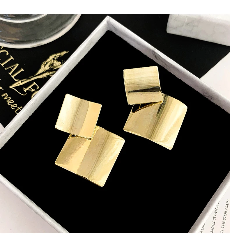 
New Fashion Earrings Large Geometric Square Gold Earrings Geometric Pendant Earrings Wedding Fashion Jewelry Gifts 