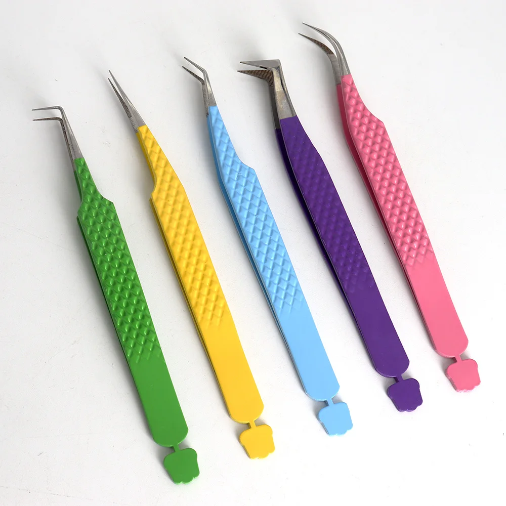 Pink Fiber Tip Tweezers Stainless Steel Volume Diy Cluster Lash Extension Tweezers Eyelash Tweezer Set With Fiber Grip