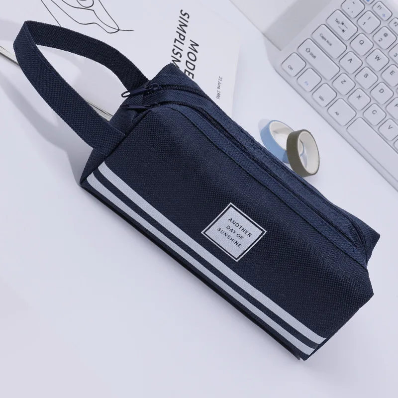 Custom Large-capacity pencil case with handle creative and multifunctional double-layer pupil pencil bag