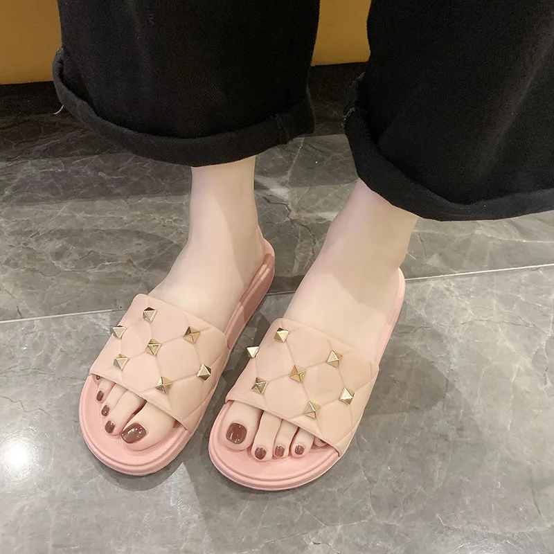 Fashion  Pu Shoulder Bags New Popular Rivet Chain Ladies Handbags Women purses and slippers sandals set