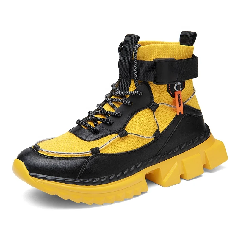 
Boys High-elastic Shock-absorbing Sneakers Student High-top Thick-soled Basketball Shoes 