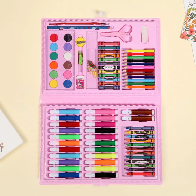 208PCS Promotional Custom Easel Artist Crayon Drawing Paint Brush Pen Student Kids Back to School Gift Kit Stationery Sets