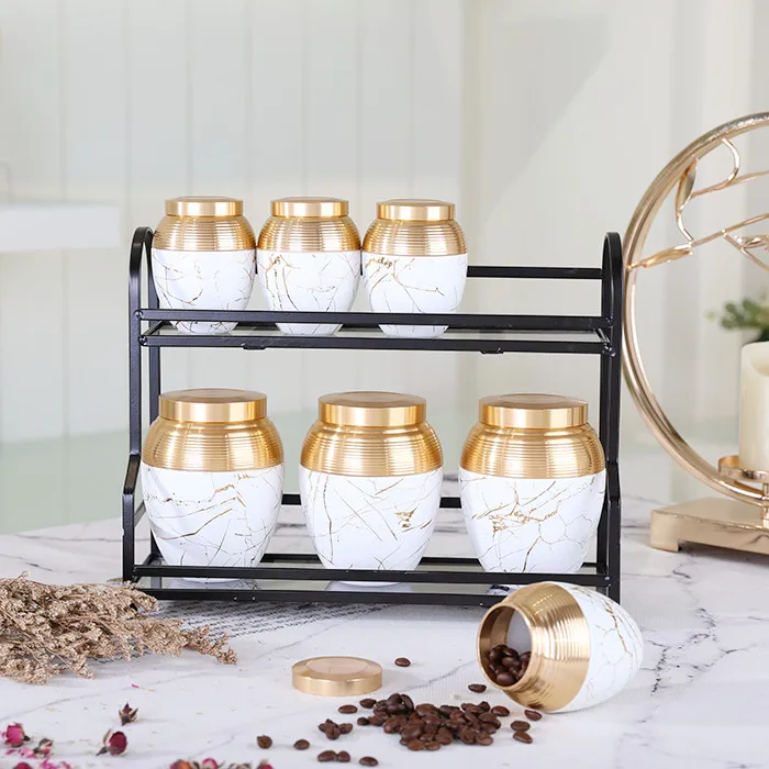 Unique design white marble kitchen used 7pcs porcelain jar tea sugar coffee canisters canister sets for the kitchen storage
