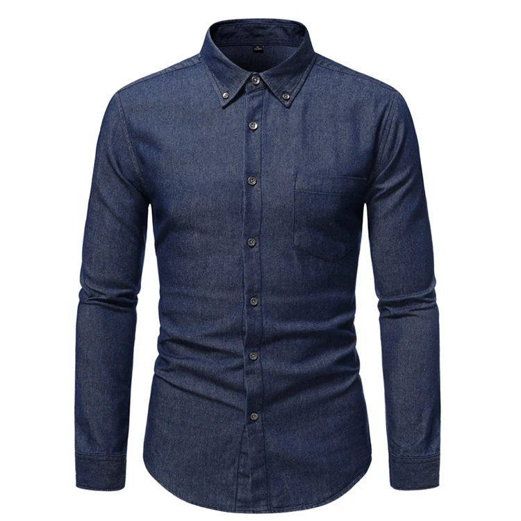 Hot sale formal Classic denim shirt Slim navy 100% Cotton Long Sleeve Casual Jeans Shirts for man