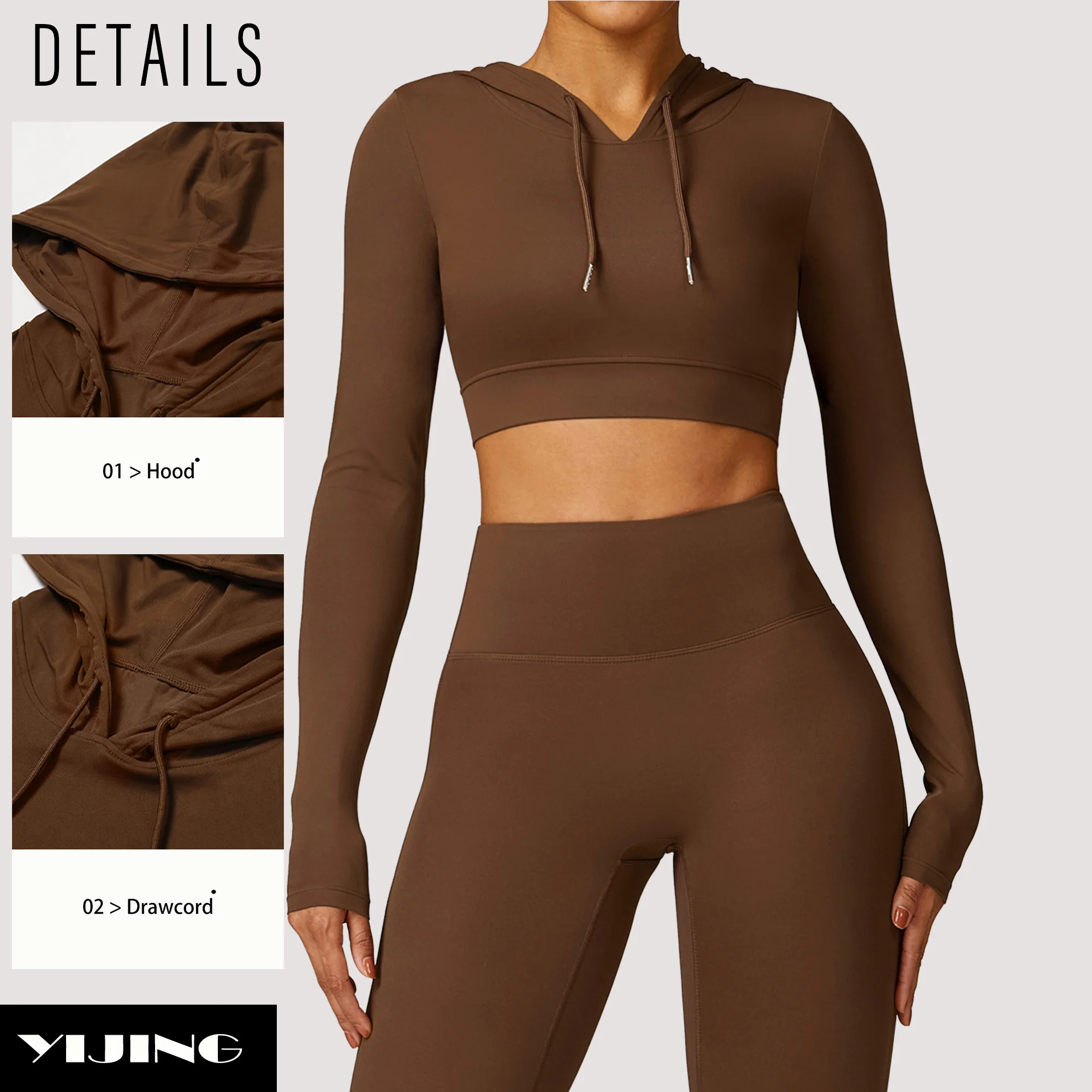 Высококачественная одежда для йоги с длинными рукавами спортивный укороченный топ бега капюшоном Женский Топ