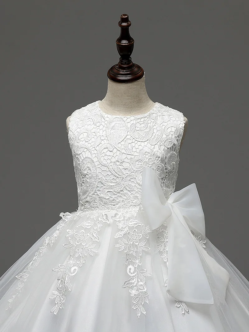Sleeveless kid girl dress party pretty princess communion dress white