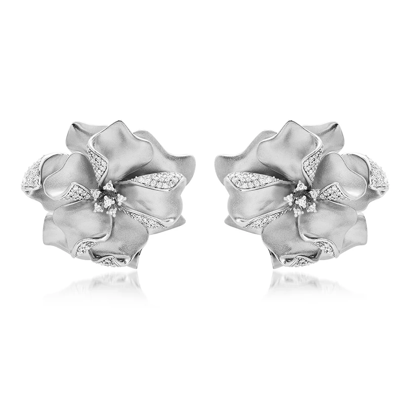 Wholesale Dubai Gold Jewelry Designer 925 Silver Zircon 18k Plated Matte Big Flower Statement Earrings Stud Arabic Women