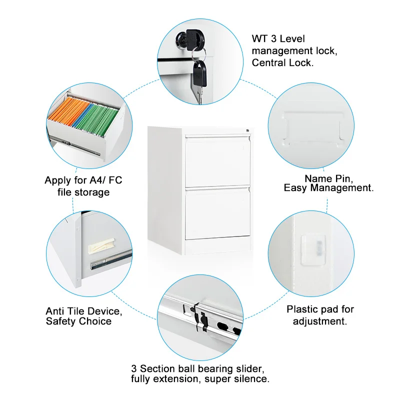Office furniture 2 Drawer storage cabinets  F4/A4 folder Vertical 2 drawer steel filing cabinet