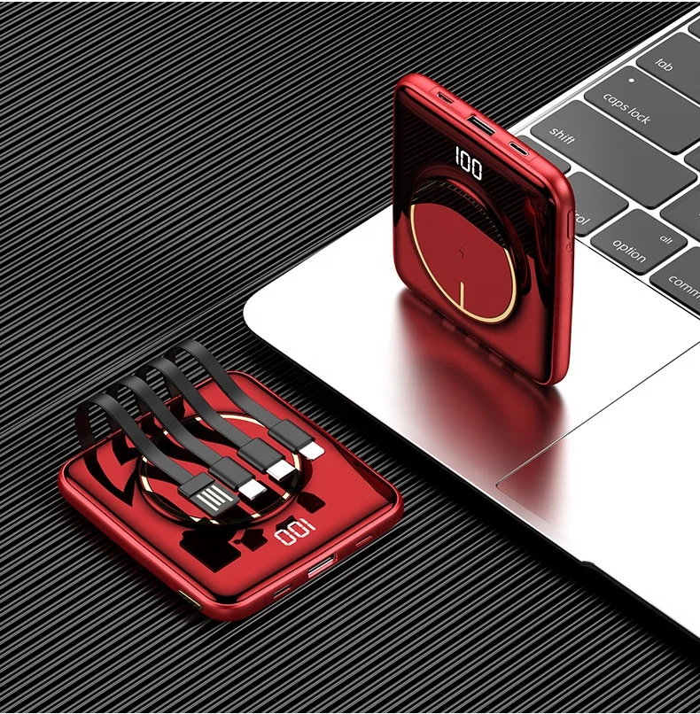 Hot Sale Large Capacity 10000mAh Fast Charging Mini Portable Wireless Power Bank Mobile Charger with Charging Cables