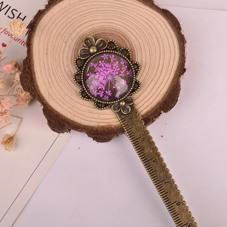 Retro Real Flower Bookmark Book Ruler Time Gem Eternal Flower