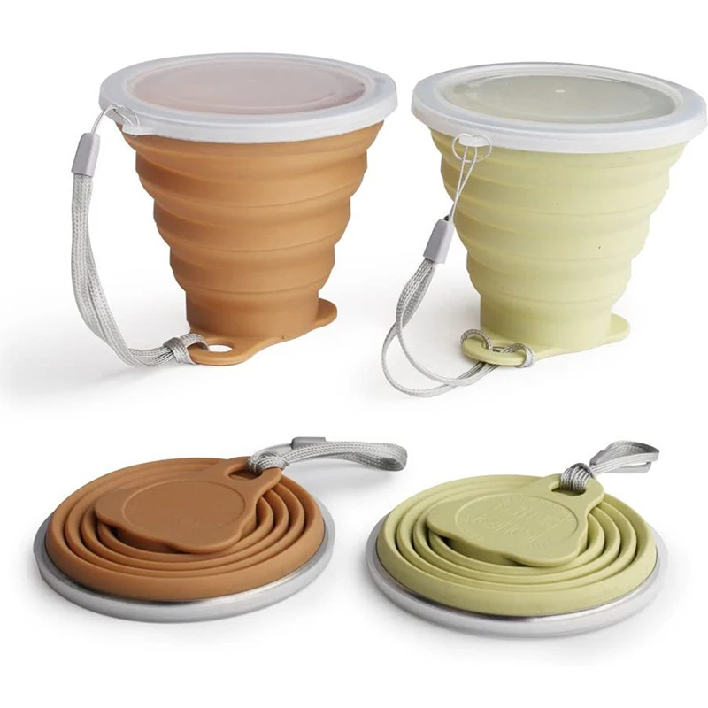 Portable Collapsible Outdoor Travel Camping Folding Cup Silicone Water Cup Mug With Lid