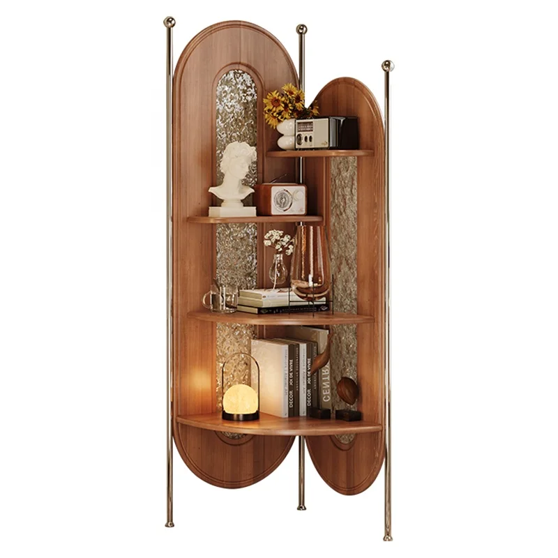 Гостиная угловая полка дизайн полка витрина из массива дерева книжный шкаф стальная книжная полка