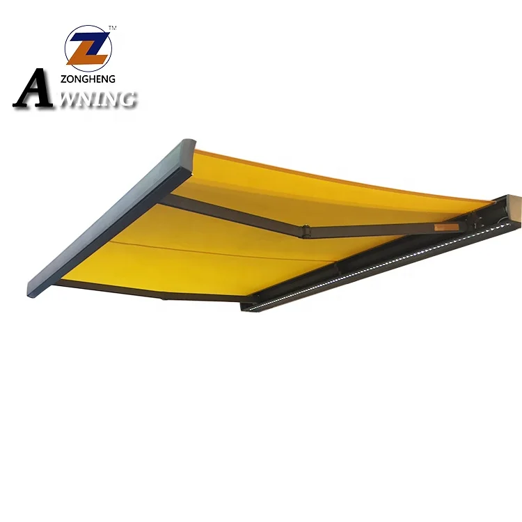 High Quality Outdoor Aluminum Sunshade Waterproof Retractable Motorized Awning With Remote Control+LED Light Patio Canopy