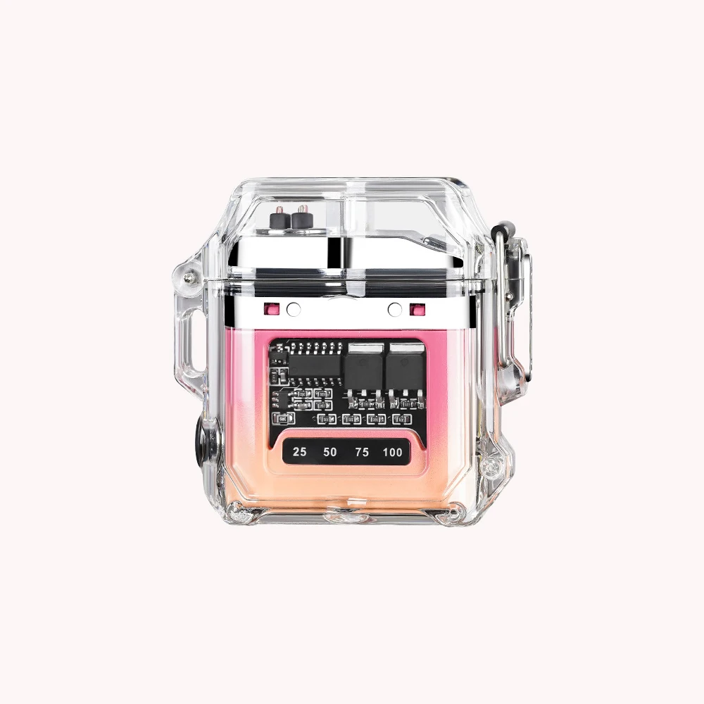 Lighting Electric Lighter Outdoor Waterproof Mini Windproof Transparent Curved Design with Rechargeable Power Display Screen