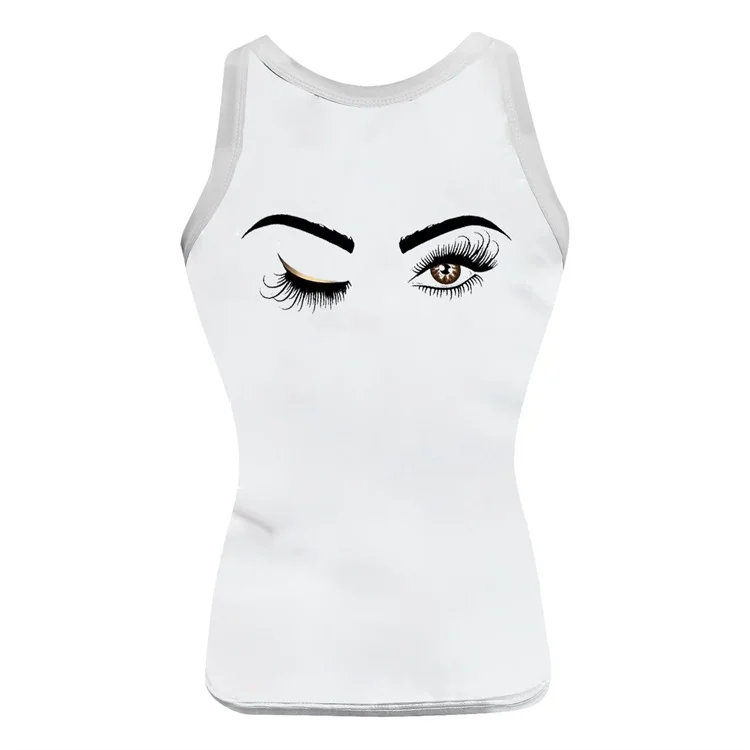 Custom Eyelash Print Womens Tank Top Summer Sleeveless Basic Cami Top Shirt Slim Racerback Tank Top