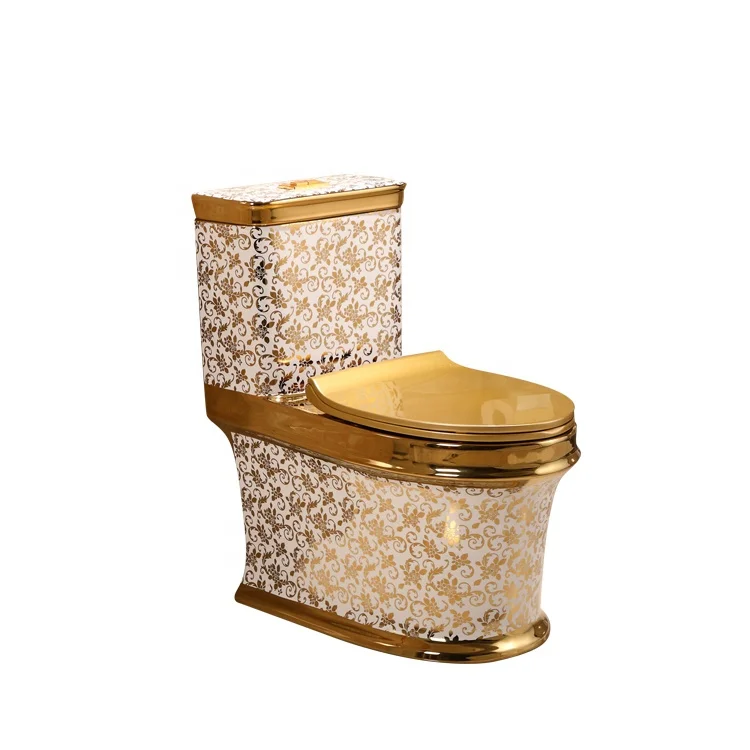 Bathroom beautiful black and golden color one piece luxury surface ceramic sanitary ware toilet commode