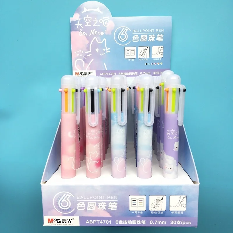 Andstal Cute Cartoon Cat Multi-Functional Pen Ink Pens Ballpoint 6 in 1 Ballpoint pen For School Supplies