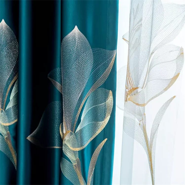 Luxury Style Embroidered Blackout Curtains Embroidery Window Modern Style Curtains for The Living Room