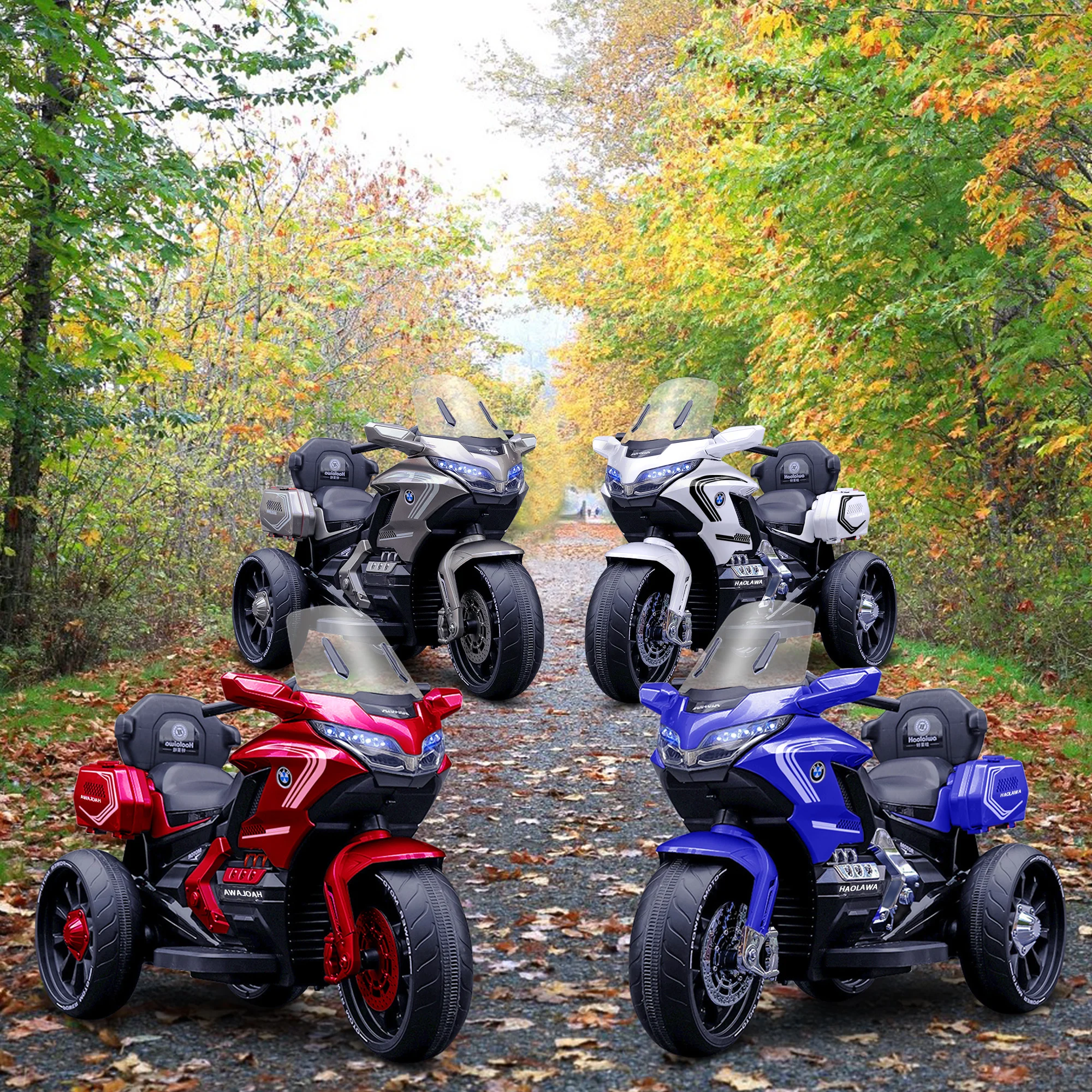 Ride-on cars for kids motorbike two-seater learning toys 4WD 12V/7A/10A battery tricycle motorcycle 390W motor Pedal to the gas