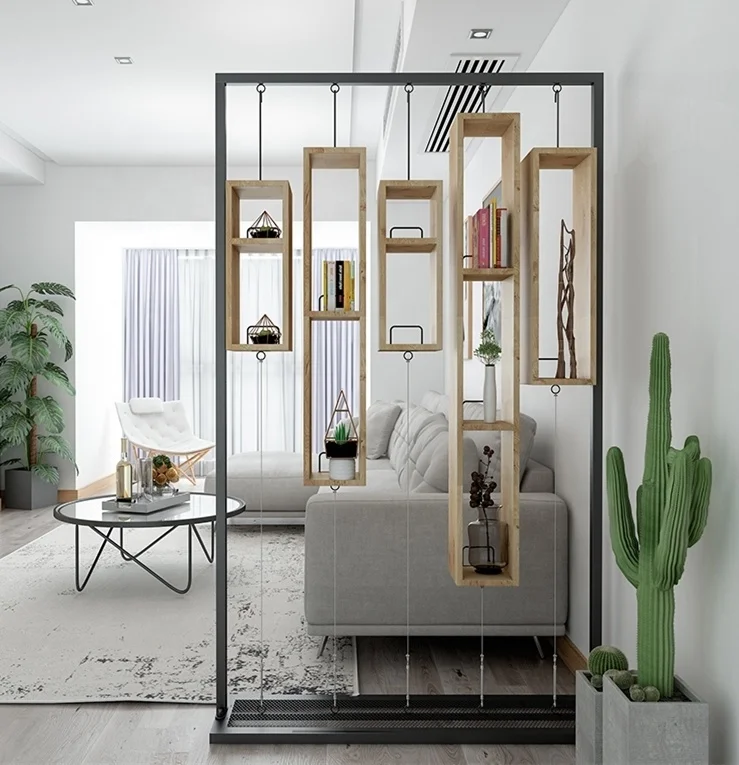 
Nordic restaurant fashion storage wooden box shelf living room creative decoration iron porch simple solid wood screen 