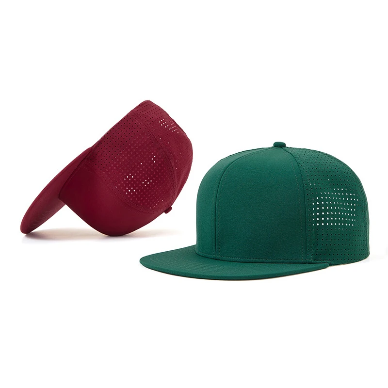 Custom Logo 6 Panel Snapback Cap Hip Hop Flat Brim Gorras Laser Cut Hole Perforated Hat