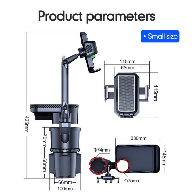 4 in 1 360 rotating ABS car drink cup holder with food tray expandable base car tray cup holder with mobile phone holder
