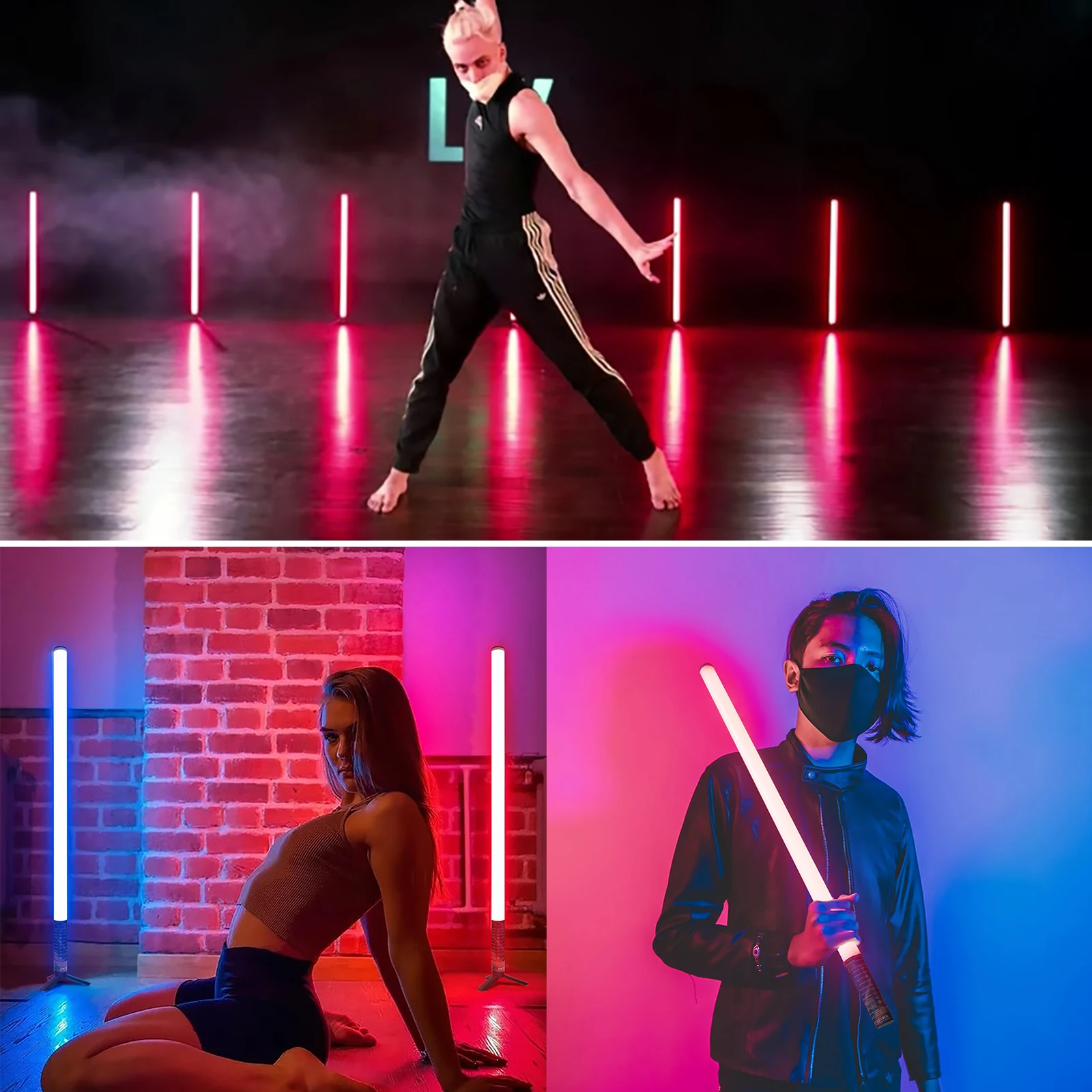 LUXCEO Mood 1 50cm 85cm 120cm T8 Tube Bar Light Portable USB Rechargeable Music Mode RGB Colored LED Video Light