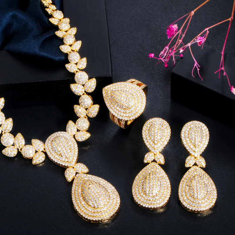 Newest Deluxe 18k gold plated  AAA zircon indian bridal jewelry set
