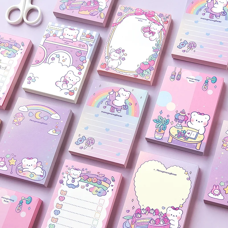 100 Sheets/Pad Cute Cartoon Memo Pads Set Kawaii Bear Notepads Set Custom Sticky Note Pad Stationery Girl Pink Korean Note Paper