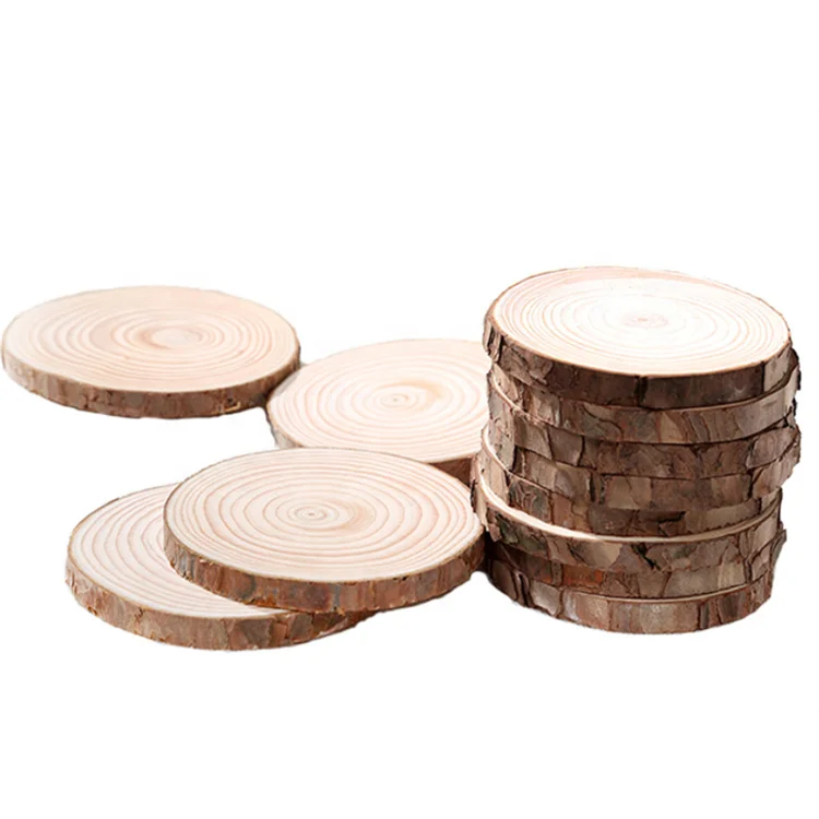 Country Wedding Decorations Natural Wood Chips Large Decoration Unpolished Wood Circle Crafts Wooden Coasters
