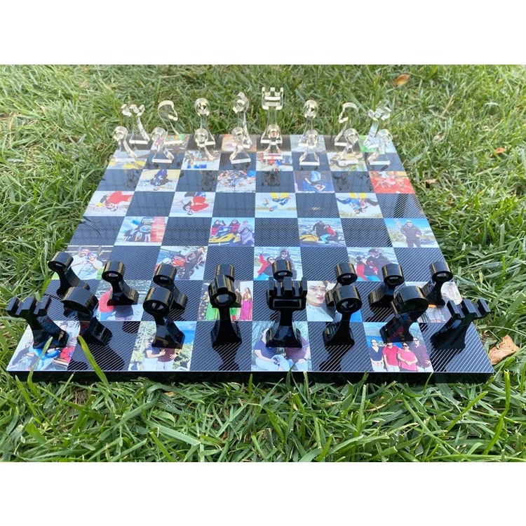 Acrylic Chess Game Handmade Medieval Figures Housewarming Gift Personalized Chess Set Elegant Board Game