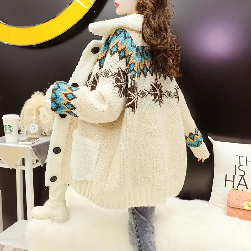 2021 fashion vintage design christmas womans sweater long sleeve knitwear trendy casual lambswool sweater cardigan for women