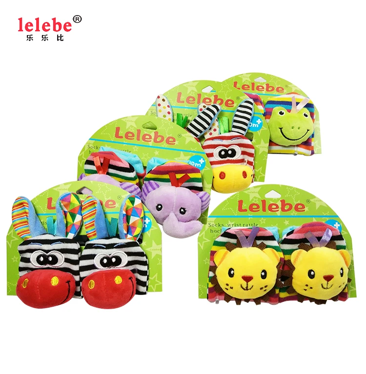 
customization Animal Head Stationery Plush Striped Socks Baby Wrist Belt Bell Socks Foot Bell Baby Toys 