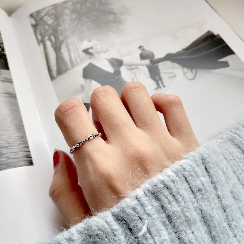 Custom Made Personality Korean Minimalist Vintage Joker Handmade Black 925 Sterling Silver Cheap Simple Punk Rings For Couples