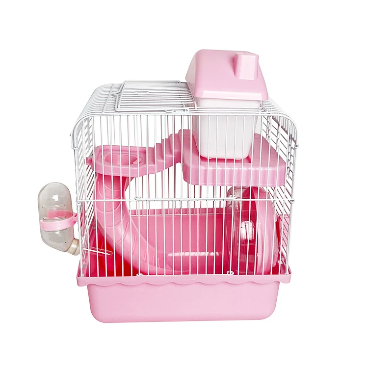 Guangzhou wholesaler luxury design pink acrylic two layers hamster cage iron wire with interesting  accessories