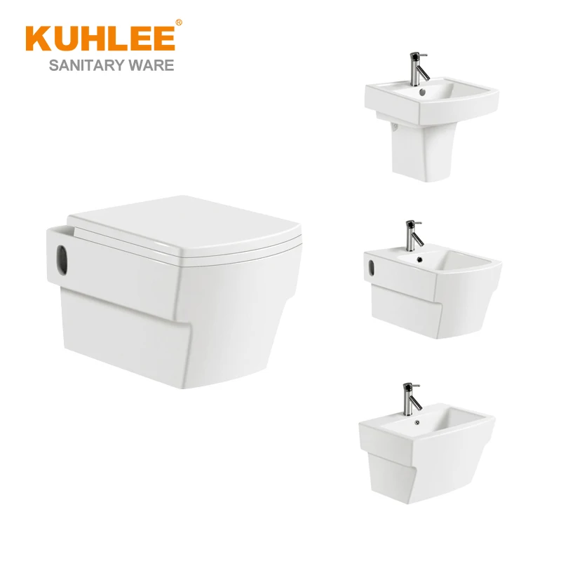 Three Piece Bathroom WC Sets Wall Hung Ceramic Toilet With Bidet And Basin Sanitary Ware Suites