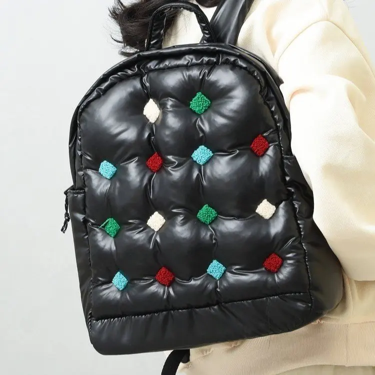 Fashion padding pu leather women backpack ladies candy color causal schoolbags