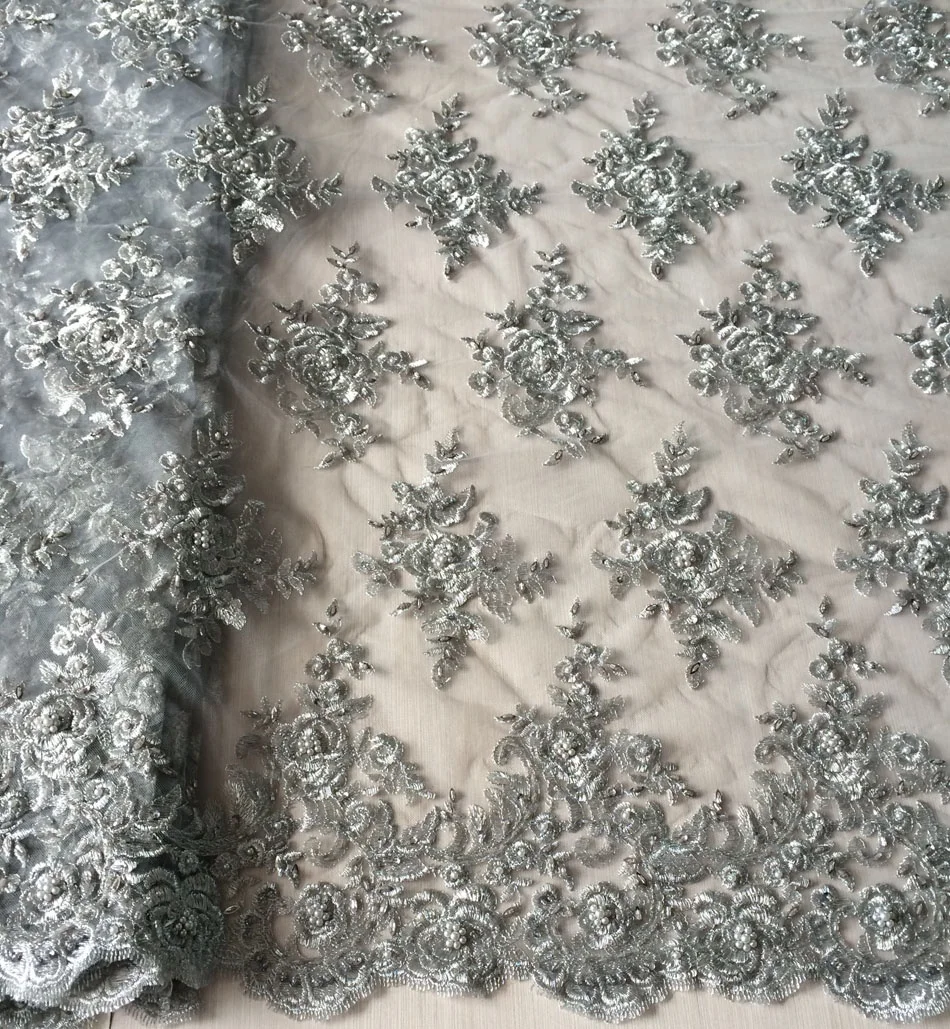 top fashion burgundy beaded tulle lace fabric for dress, metallic hand embroidered fabric