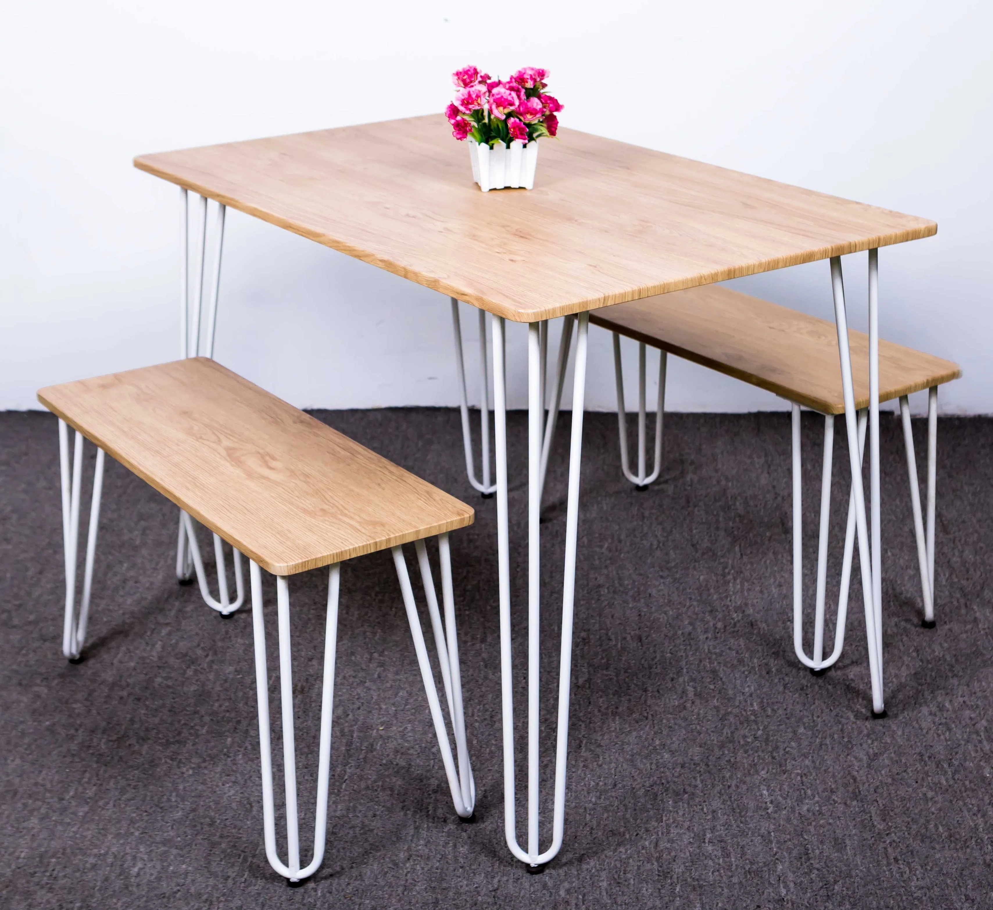 
Metal and wooden dining set with table and benches 