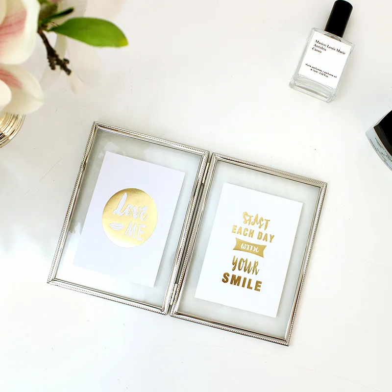 Fashion wholesale double sided glass picture frame with clear lines picture frame simple transparent photo frame