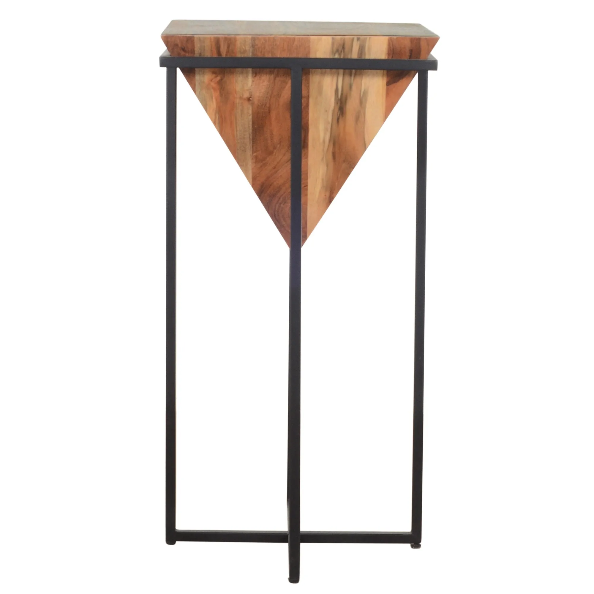 Contemporary American pyramid shaped metal and wood side table