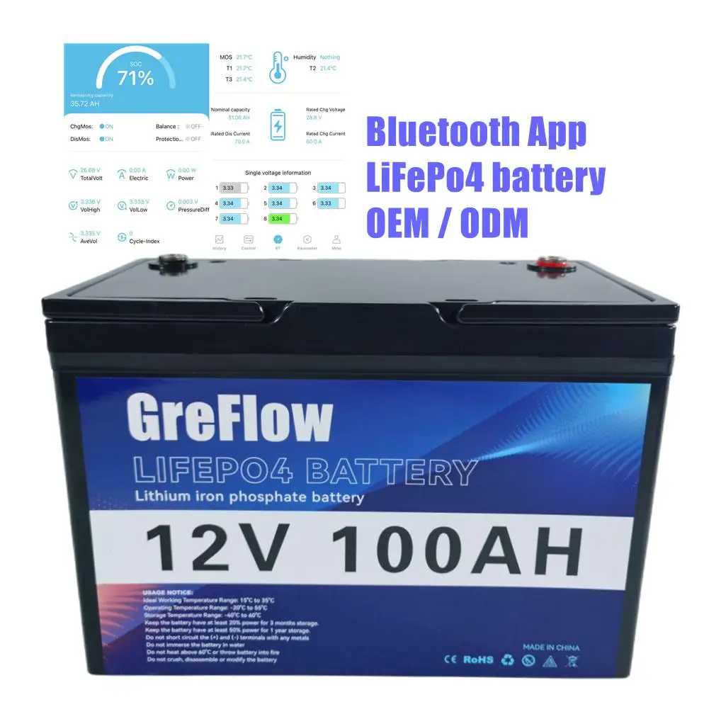 GreFlow Lithium iron Phosphate Battery lifepo4 12v 100ah 200ah Batterie 12 volt for Recreational Vehicle
