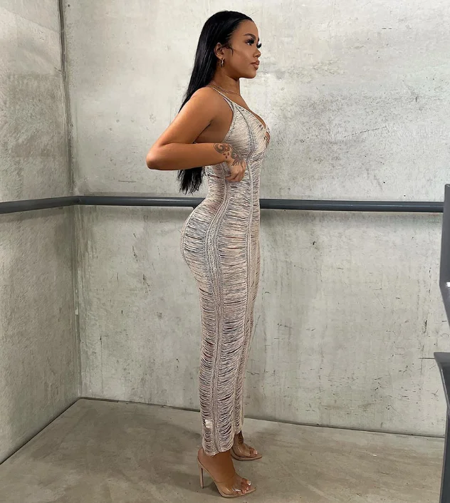 Summer Crochet long dress women 2022 fashion sexy Spaghetti Strap knitted mesh maxi dress vacation wear