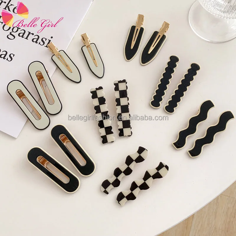 BELLEGIRL wholesale vintage black white chess adult hairclip in extensions human hair girls seamless checker crease less no bend