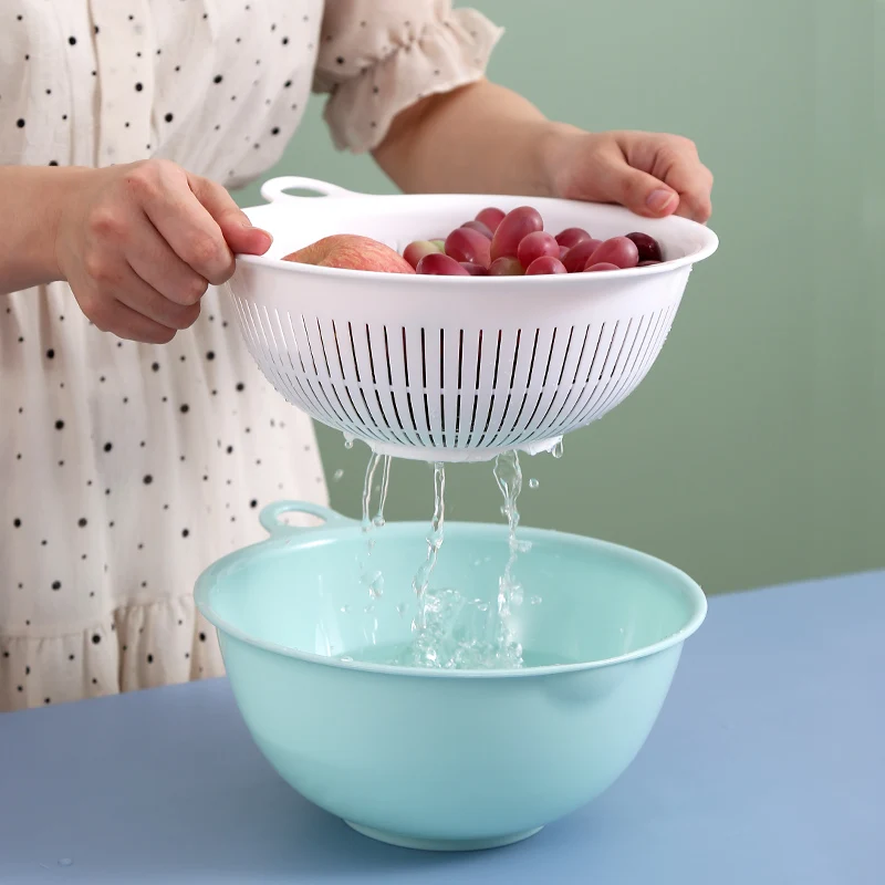 High Quality Wash Drain Basket Home Double Layer Washing Bowl Kitchen Plastic Strainer Vegetables Fruit Storage Basket