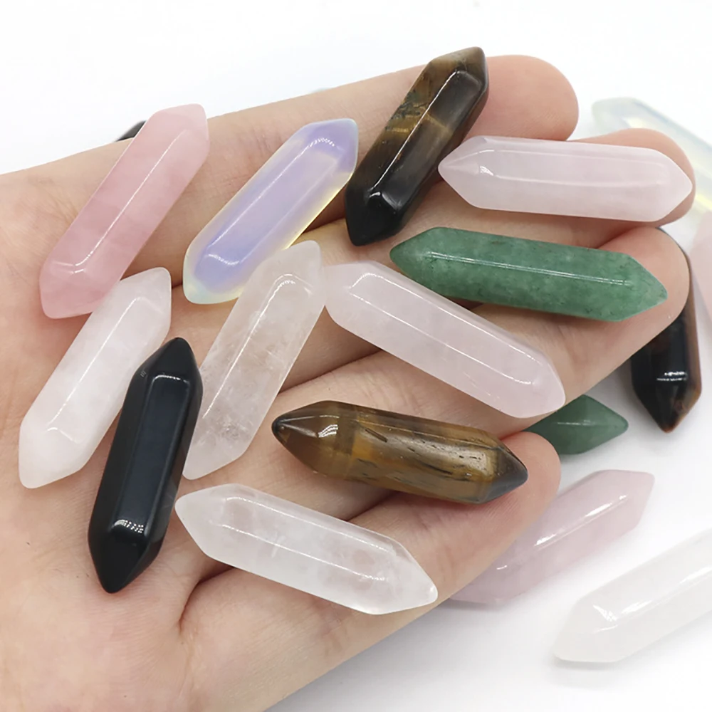 Popular Ornament Double-Headed Pointed Hexagonal Section Prismatic Natural Stone Tiger eye Amethsy  for Home Decoration