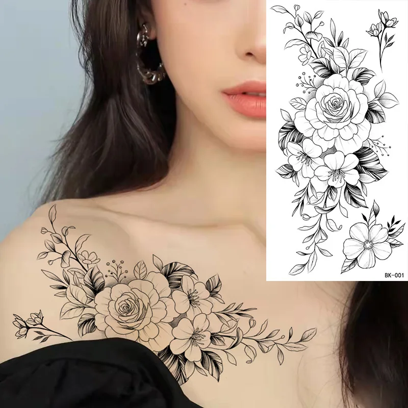 Henna Tattoo Stickers Custom Para Ante Brazo Sketch Flower Sexy Lower Back Body Temporary Waterproof Water Transfer Paper 3pcs