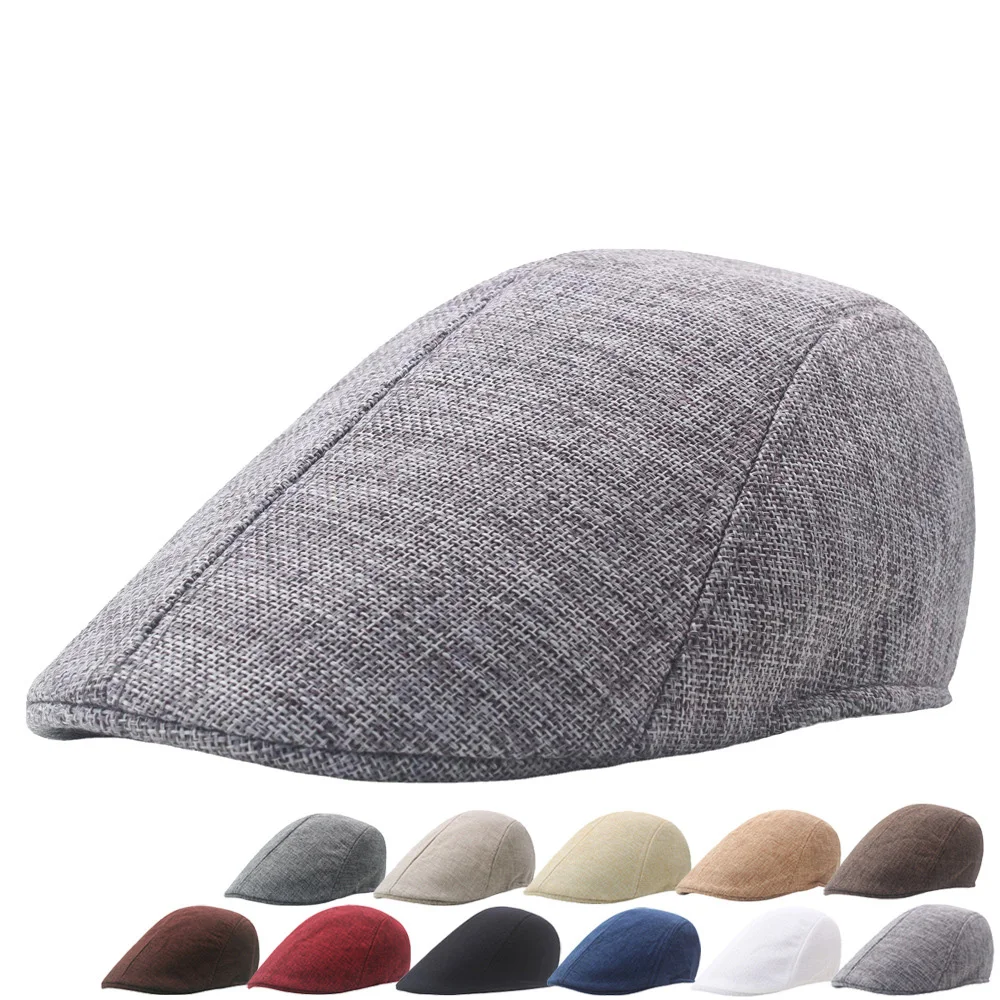 Factory Wholesale Breathable Soft Fashion Ivy Flat Hat Spring And Autumn Black Linen Beret Man