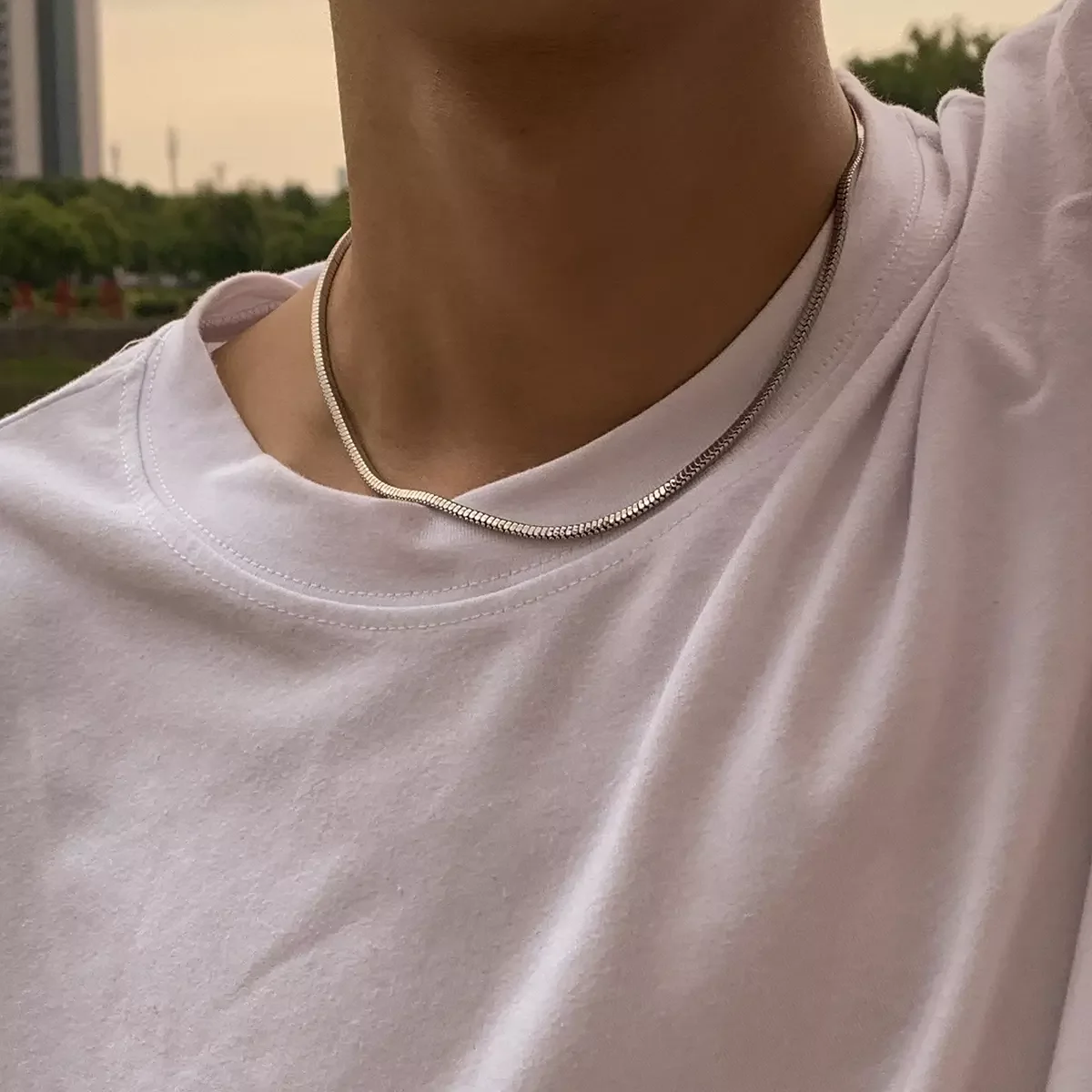 SHIXIN Dainty Choker Necklace Minimalist Flat Snake Chain Necklaces Hot Sale Silver Mens Womens Jewelry Necklaces